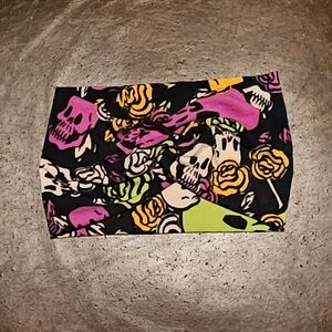 Colorful Skull and Rose Print Scarf